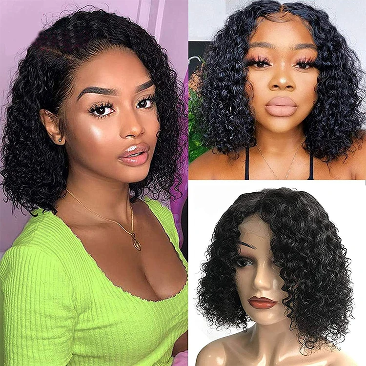 Virgin Hair Wig Lace Front Human Hair Wigs for Black T Shape Middle Part Deep Wave 150% Density Pre Plucked Curly Women Short