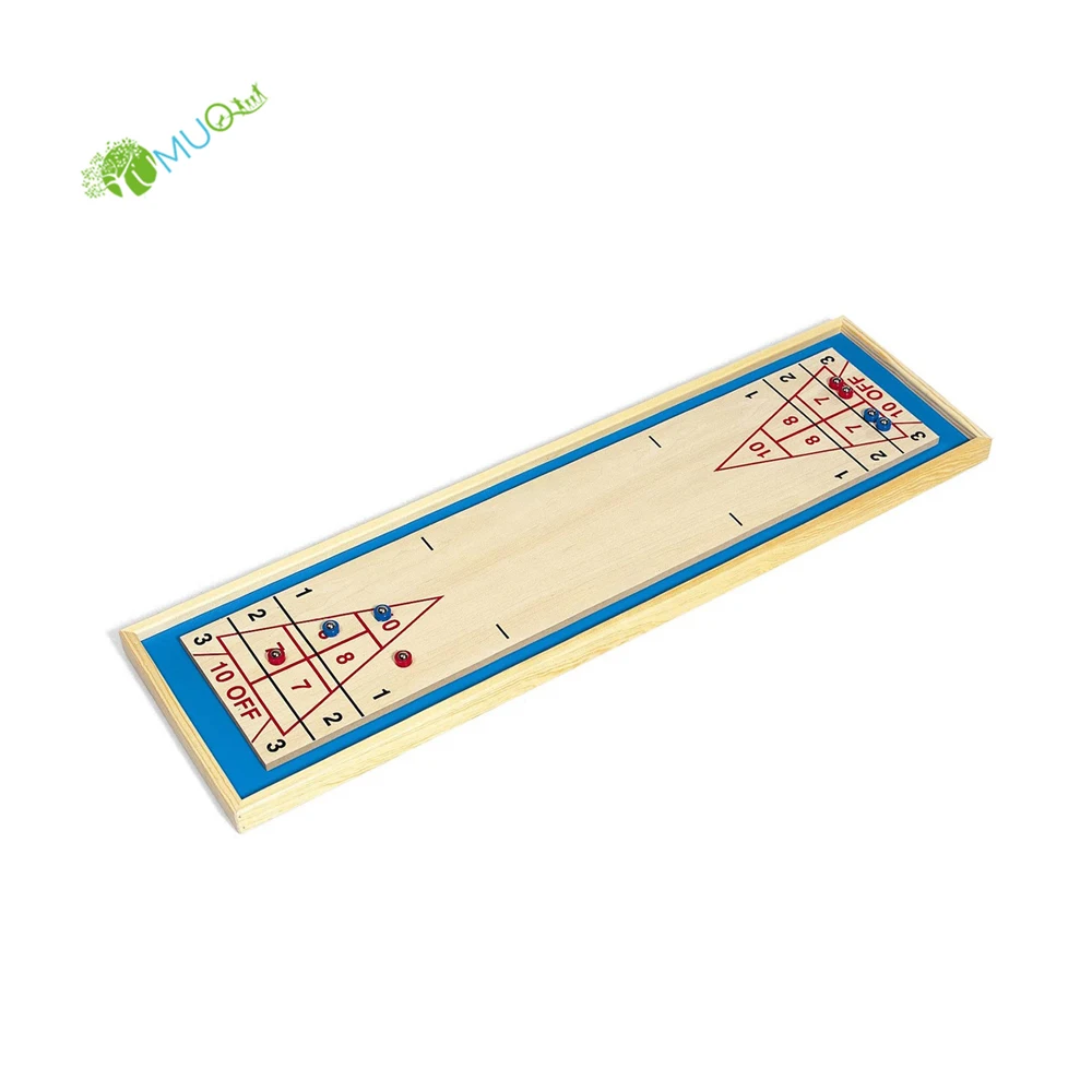 YumuQ Wooden Shuffleboard Table Top / Tabletop Board Game Set with 8 Rollers for Outdoor / Indoor Kids, Family Fun Games