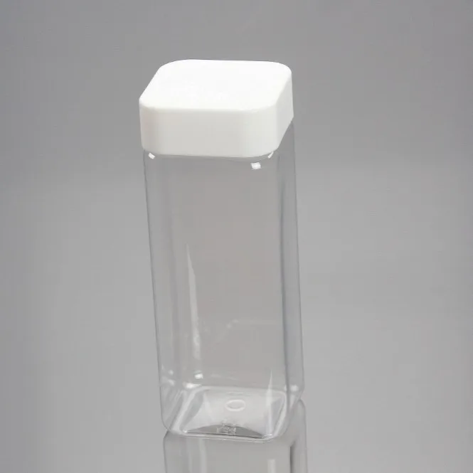 wholesale plastic PET wide mouth transparent food jar square child proof cap jar with square lid