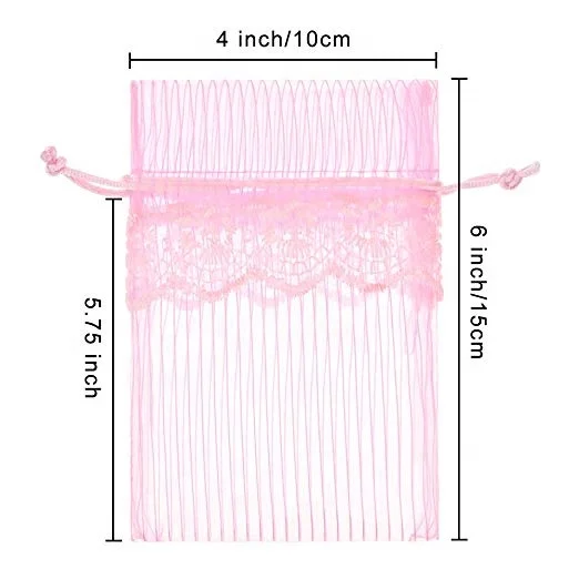 Small  lace stripe organza gift drawstring  bag  for wedding party festival candy