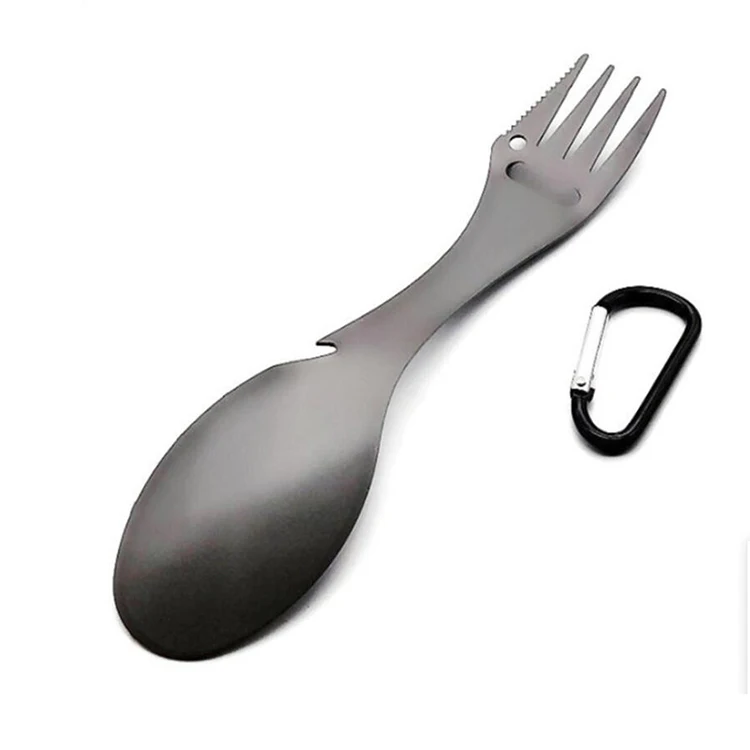 Titanium Coating Stainless Steel Metal Multi Function Camping Utensils Camping Spork With Bottle Opener