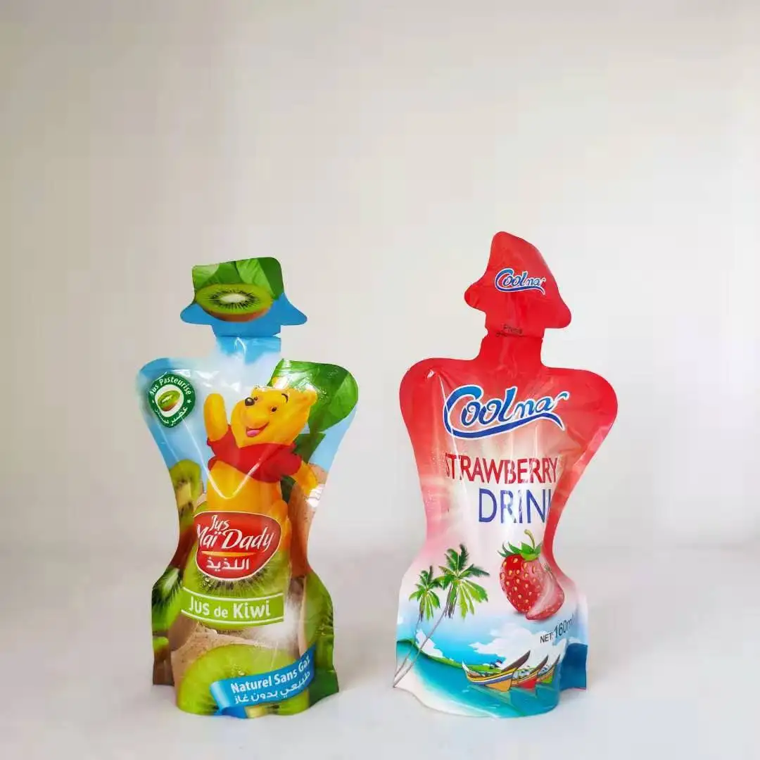 
laminated bags disposable bottle shape juice packing pouches for juice or water packing 