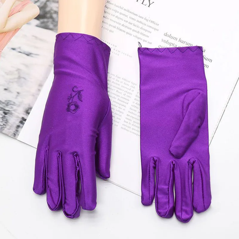 HZS-24006 Hot Selling New Design Muslim Lady Full Finger gloves Rose Embroider Muslim sun protection gloves