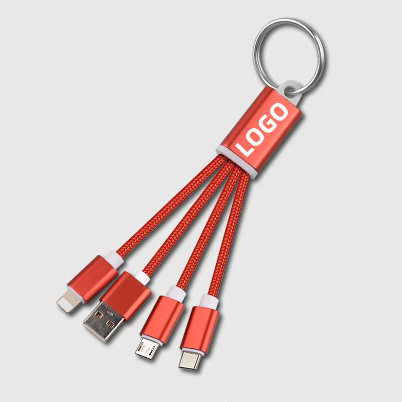 Usb Micro Type-C 3 In 1 Fast Charging Data Cable Keychain Nylon Braided for Promotional Gift