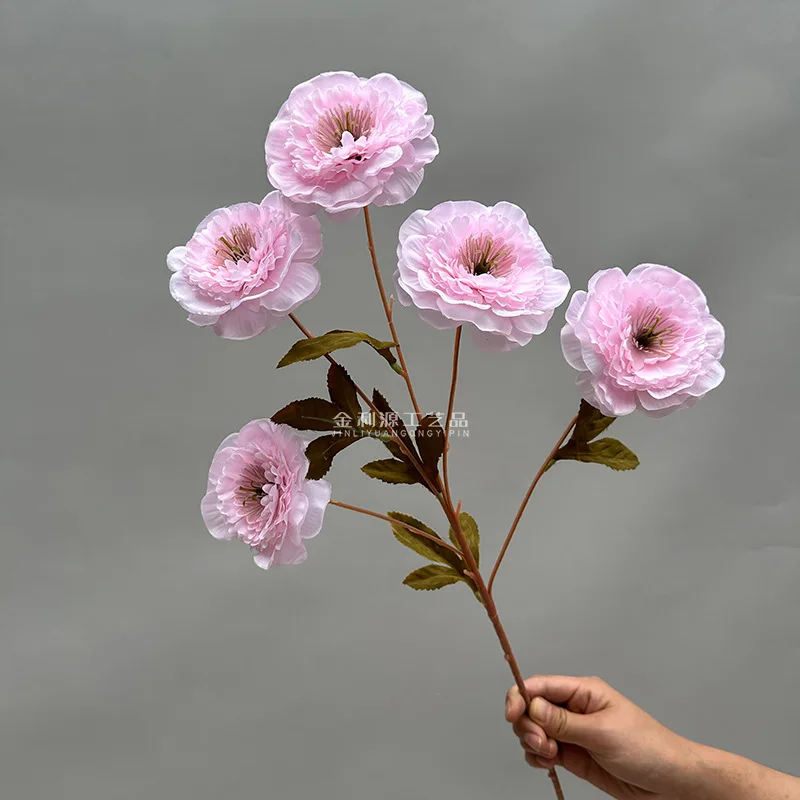 M-P132 wholesale white decorative flores artificial silk flower 5 heads peony flower for home wedding decoration