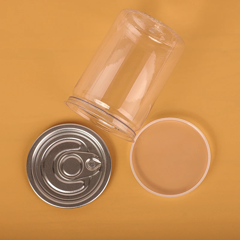 Wholesale  Pop Top Cans Transparent Plastic Empty Jars End Packaging Tuna Pet Cans For Food Canning With Pull Ring Lid