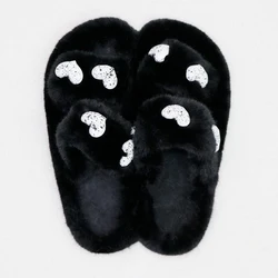 2022 OEM Custom Winter Warm Indoor Bedroom Slippers With Your Logo Heart-shaped Real Fox Fur Slides For Women