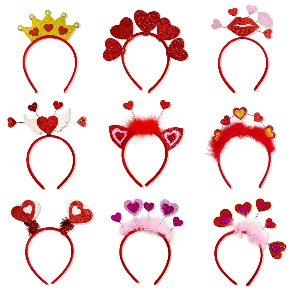 Valentines Heart Headband Glitter Hair Band Love Crown Red Girls Hair Accessories for Valentine Day Decoration Party Supplies