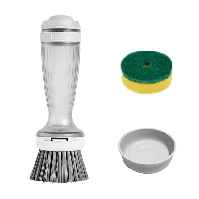 Hot Selling Palm Brush with Replaceable Heads Pressing Soap Dispensing Dishwashing Brush for Kitchen Cleaning for Pots Dishes