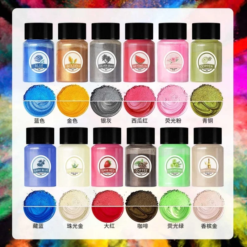 Directly Manufacturer Hot sale 30 Colors non edible mica color powder 10g each for epoxy resin with 12 months Shelf time