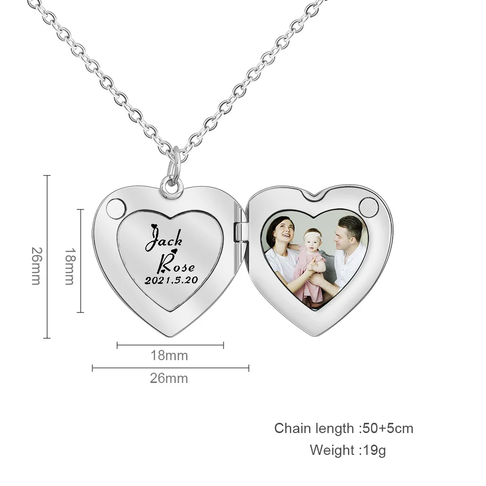 Customized Photo Color Printing Love Heart Pendant Necklace For Children Mom Daddy Gifts Custom Logo Name Letter Necklace