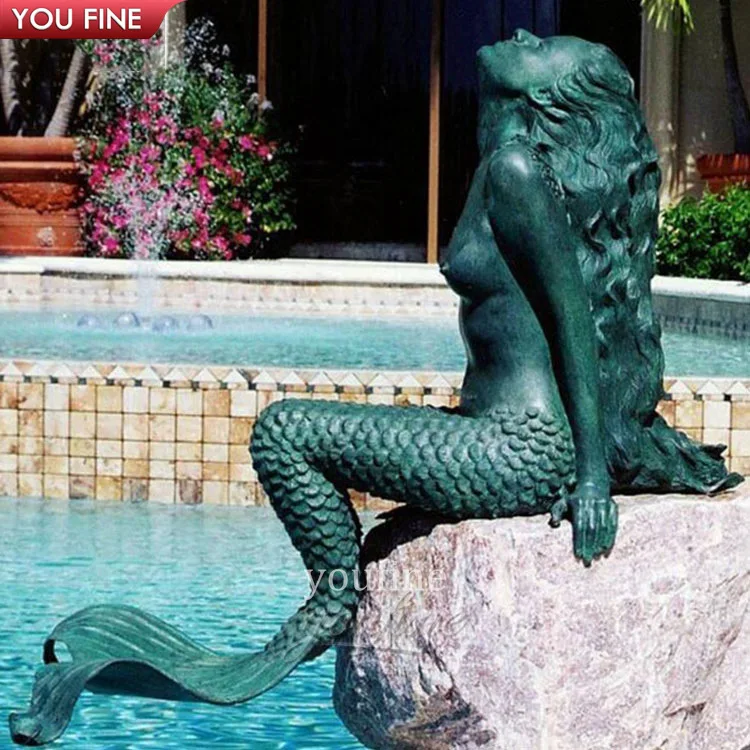 Garden Life Size Bronze Beach Mermaid on Coastal Rock Statue for sale
