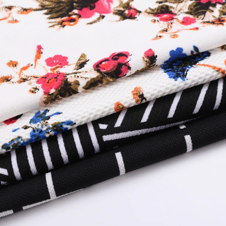 polyester stretch floral mesh checks  printing garment fabric