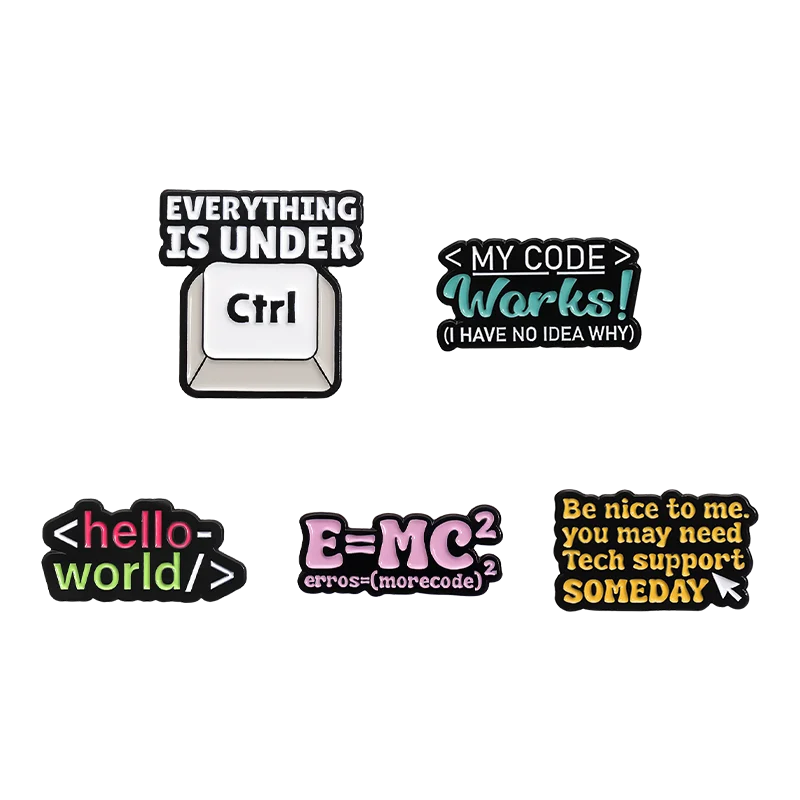 Computer Program Code Enamel Pins Custom Hello World Brooches Lapel Badges Funny Jewelry Gift for Kids Friends
