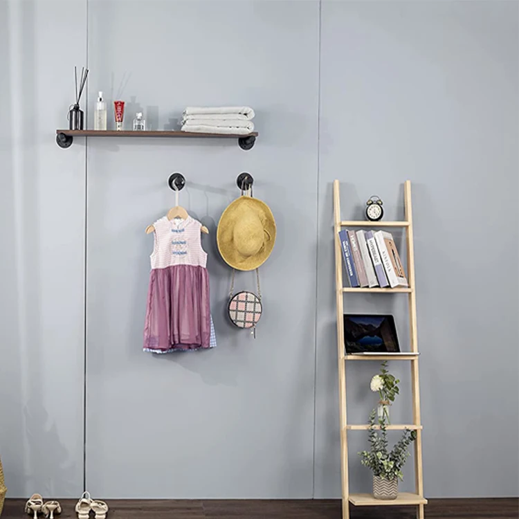 8 inch 3 pcs Black Steel Industrial DIY Pipe Shelf Bracket  Wood Floating Shelf Vintage Look Rustic Pipe Decor Wall Mount