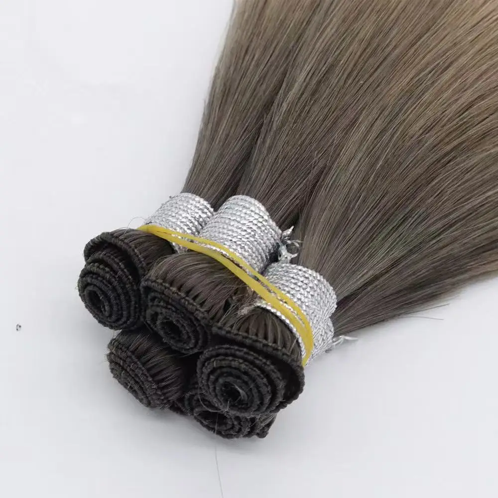 Double Drawn Hair Extensions European Handtied Human Hair Weft