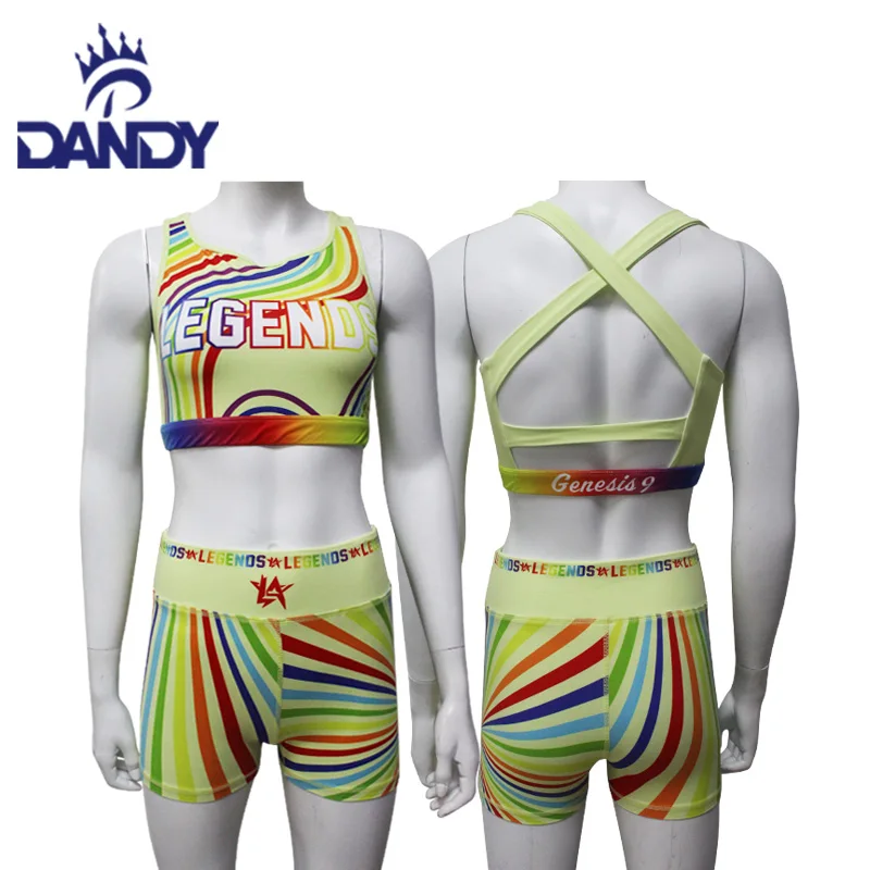New style cheerleading training gear plus size cheer bra and shorts dance wear for girls