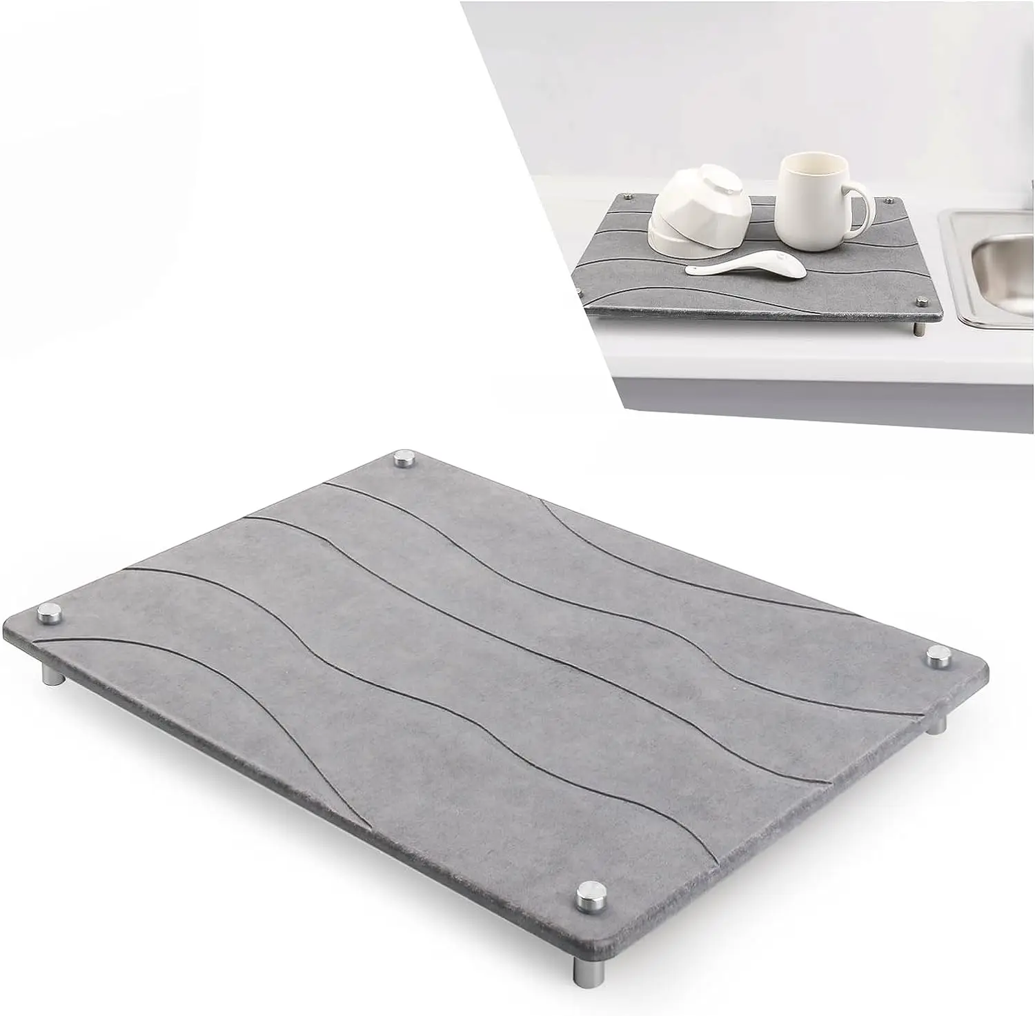 Skymoving Custom Home Stone Drying Mat Diatomite Dish Drying Mat Diatomite Drying Stone Dish Drying Mats for Kitchen Counter