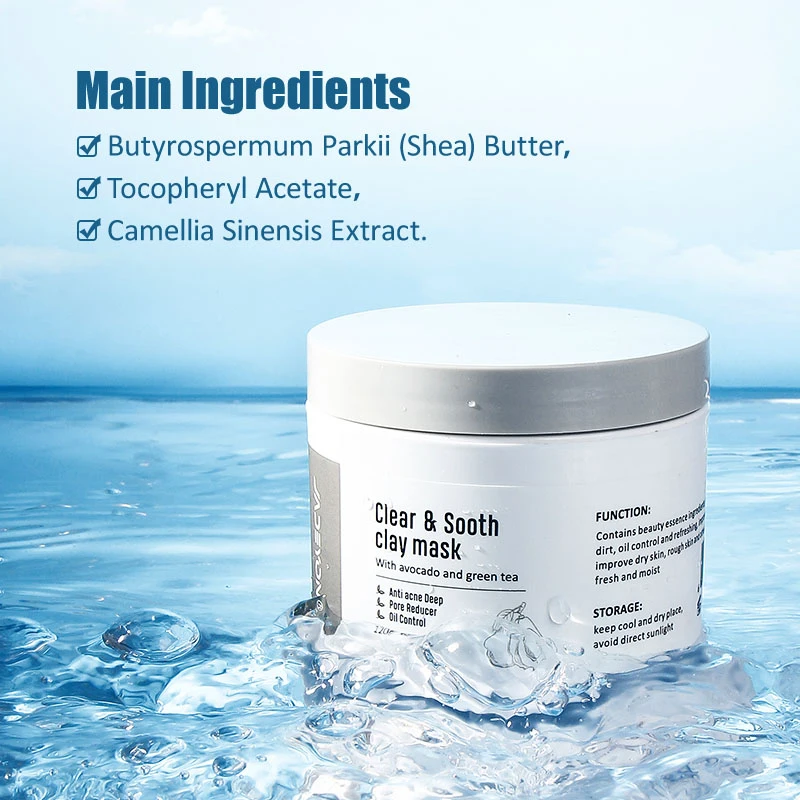 JADEYON 120g Clear & Sooth Clay Mask with Vitamin E and Niacinamide Avocado Main Ingredient for Hydration Anti-Wrinkle Firming