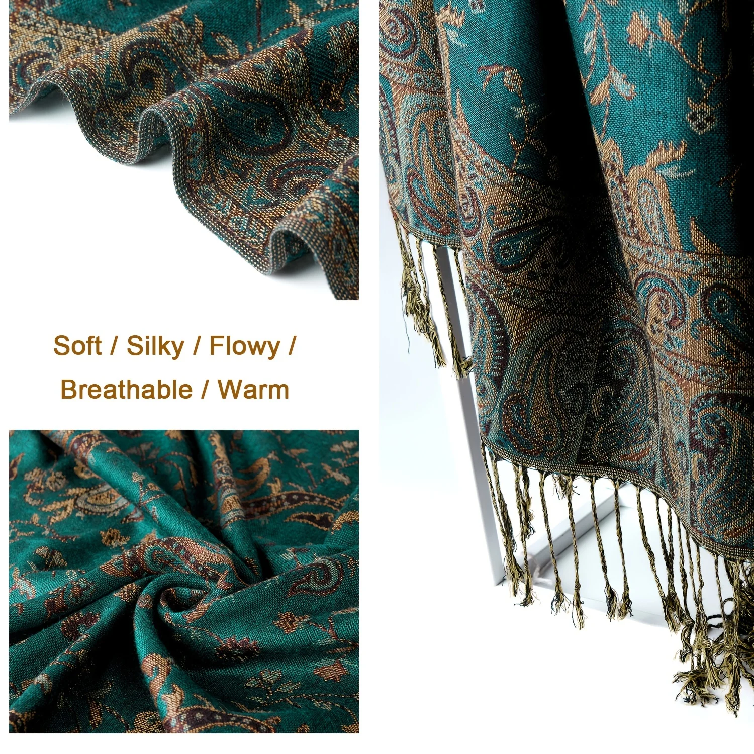 Soft elegant design luxury paisley pattern pashmina shawl  woven jacquard custom pashmina scarf hijab headscarf