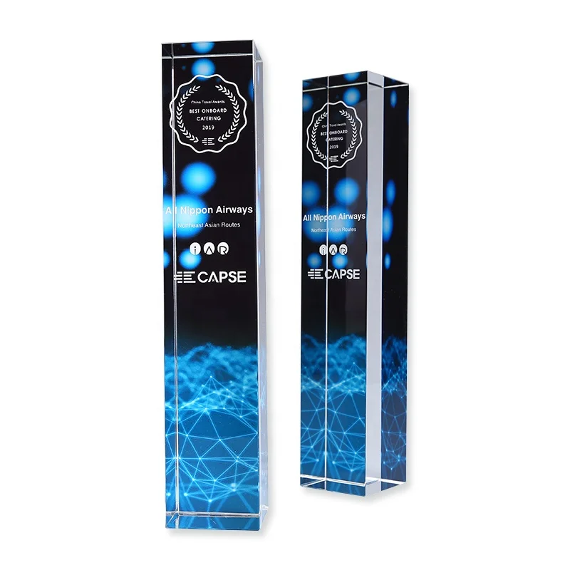 New Design Personalized Kristal Trophy Columns Crystal Glass Cube Trophy for Business Gift