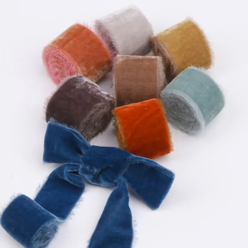 wholesale velvet ribbon bow roll  bridal bouquet one-sided  silk velvet ribbon raw edge for wedding decoration elastic ribbon
