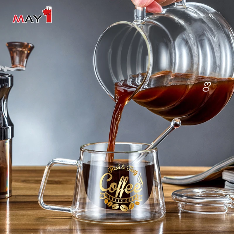 
decal work handmade borosilicate glass double wall espresso coffee cup 