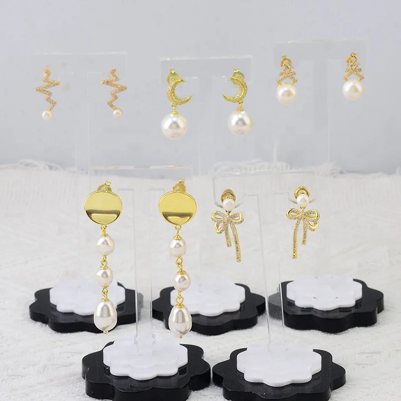 New Design Jewelry Wholesale 18 K Gold Plated Luxury Fresh Water Wedding Pearl 925 Silver Stud Earrings