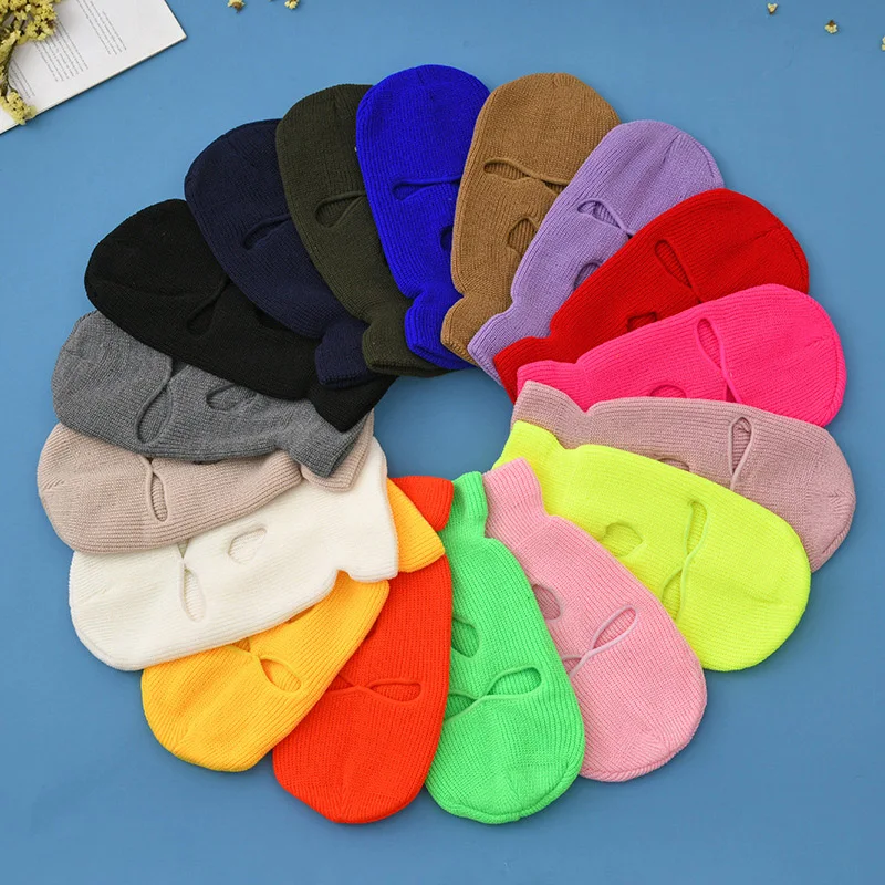 Personalized Designer Custom Embroidery Logo Full Face Cover 3 Hole Rappers Bandit Knitted Skimask Balaclava Ski Mask