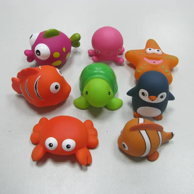 rubber animal baby bath toys set vinyl toy manufacturers fish crab boat bath toys for kids children