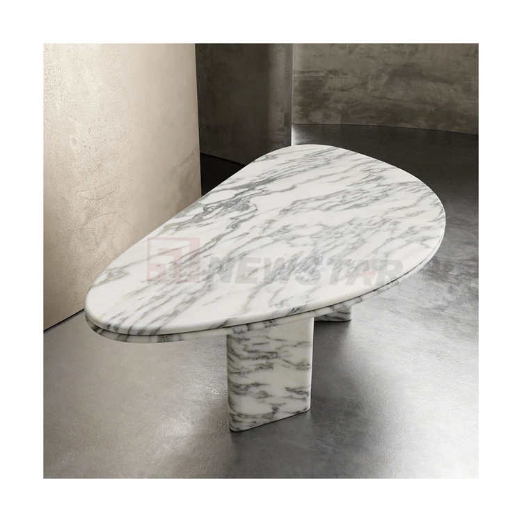 Newstar Stone Luxury Home Furniture Dining Room Arabescato White Marble Dining BOW Table White for Home Furniture Decorate