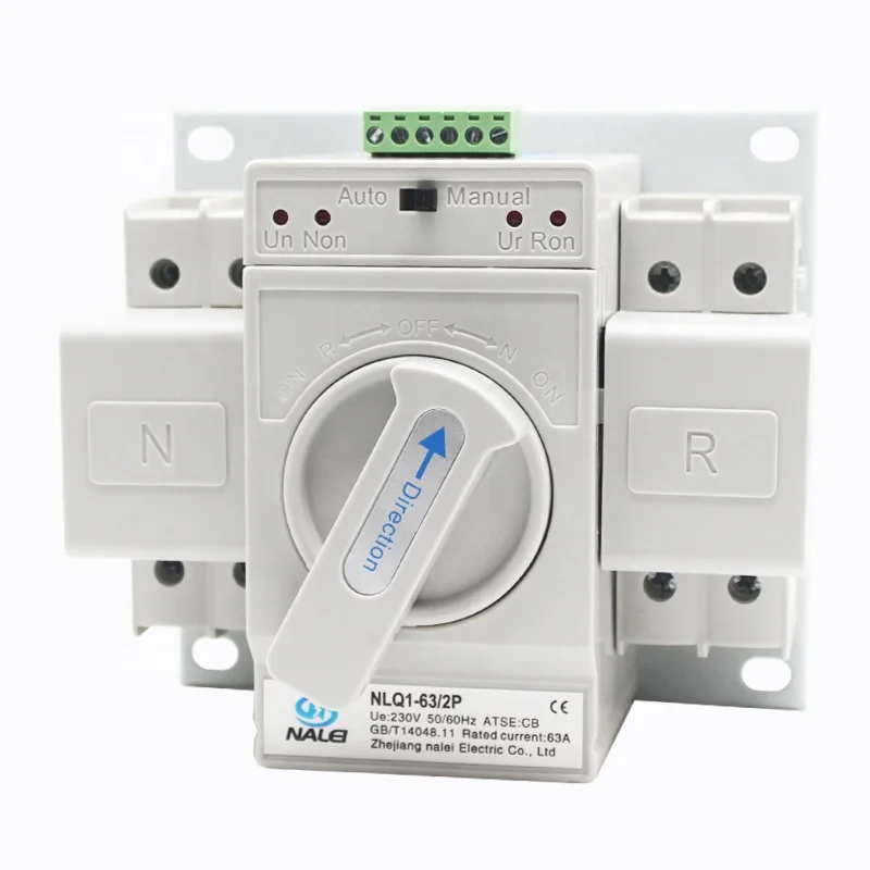 Auto switch and auto recover I-0-II 220/230V CB level micro break double power automatic transfer switch 2P 63A
