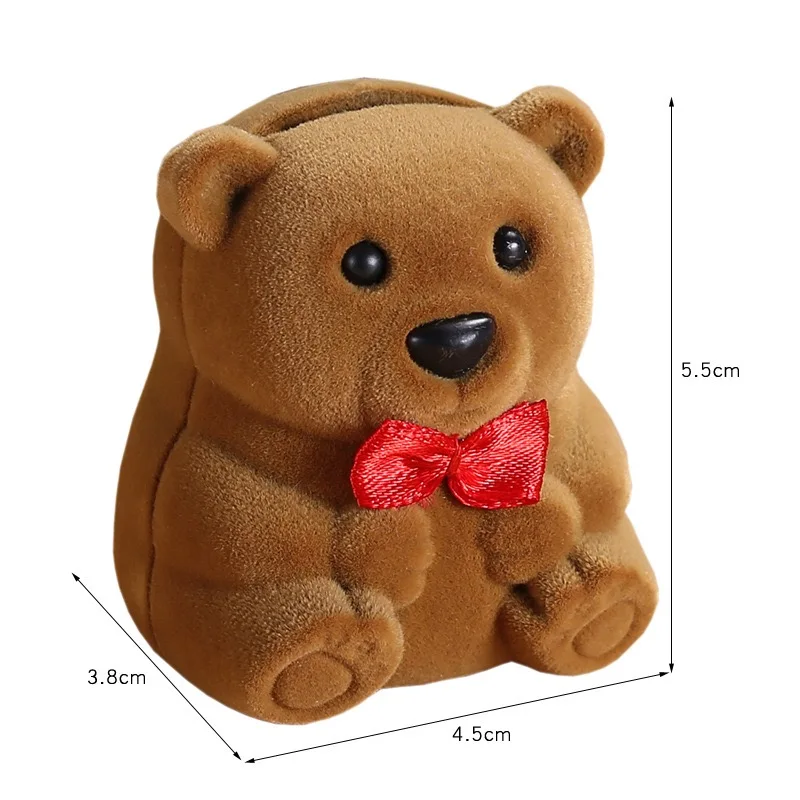 Cute Little Bear Ring Box Velvet Earring Jewelry Box Display Storage Case Gift Box for Proposal Engagement Wedding