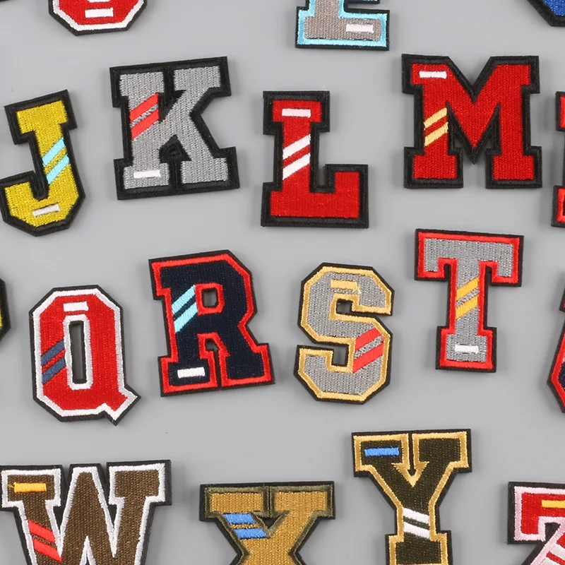 Low MOQ Stock 26 Alphabets Pearl  Self Adhesive Embroidery Cloth Patches  Iron On Chenille Letter Patches With Velcro