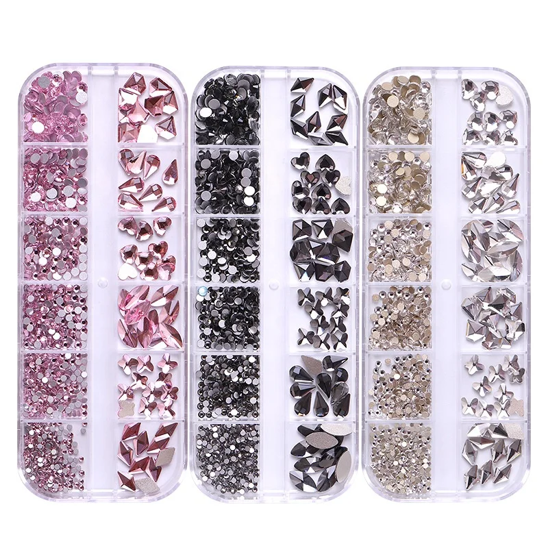 New Colors Crystal AB Rhinestones Nail Art Decorations Mixed Size Aurora Shiny Flat Back Nail Stones Box Kit Accessories
