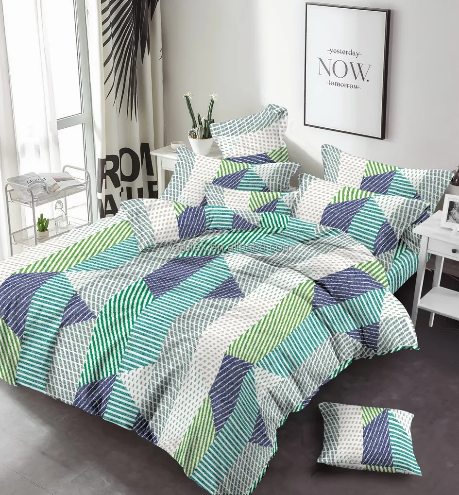 2022 new pattern type geometric squares Polyester product 100% polyester printed fabric for bed sheet for Flat sheet