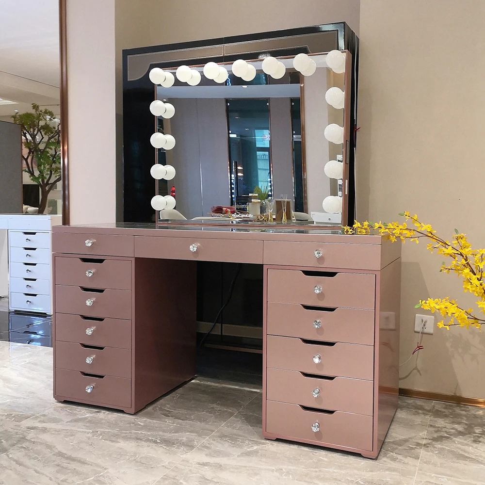 Stock in US! Docarelife Modern Hollywood Furniture Lighted Makeup Mirror Vanity Dressing Table