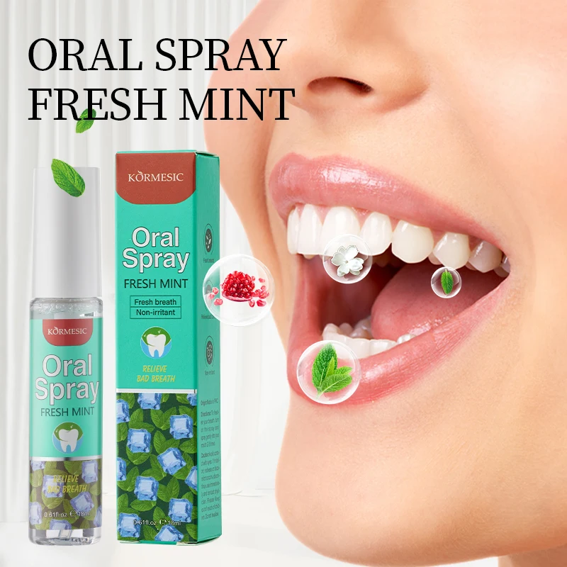 KORMESIC Private Label Portable 18ml Oral Care Breath Spray Freshener Mint Mouth Spray for Bad Breath