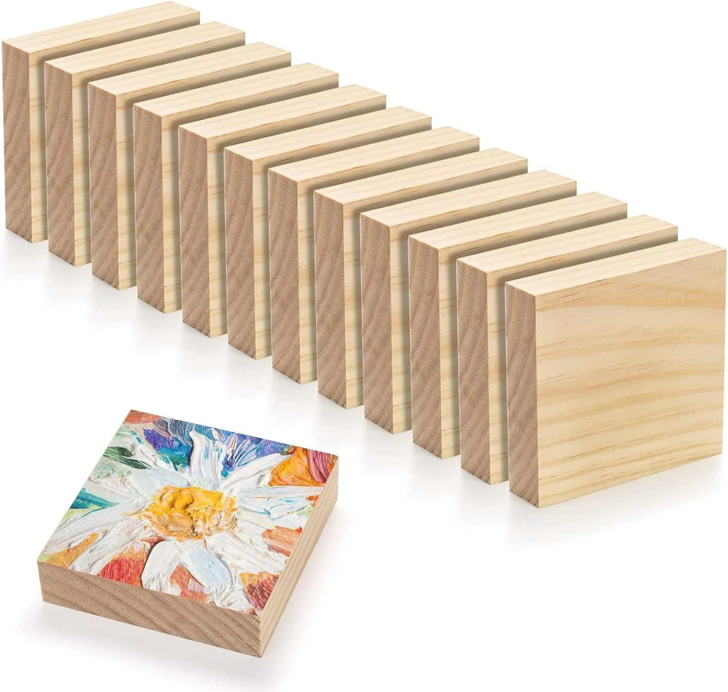 12 Piece Set 4x4x1 Inch Unfinished  Wooden Blocks Arts Crafts DIY Painting Projects Great Chip Carving Square Block Craft