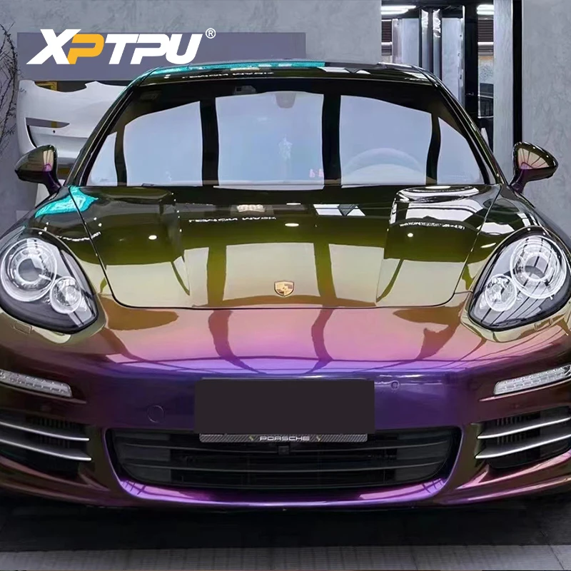 Hot Selling PET PVC Vinyl Wrap Film Roll Super Glossy Metallic GREEN Purple Auto Wrapping Film Self Adhesive Vinyl Car Wrap