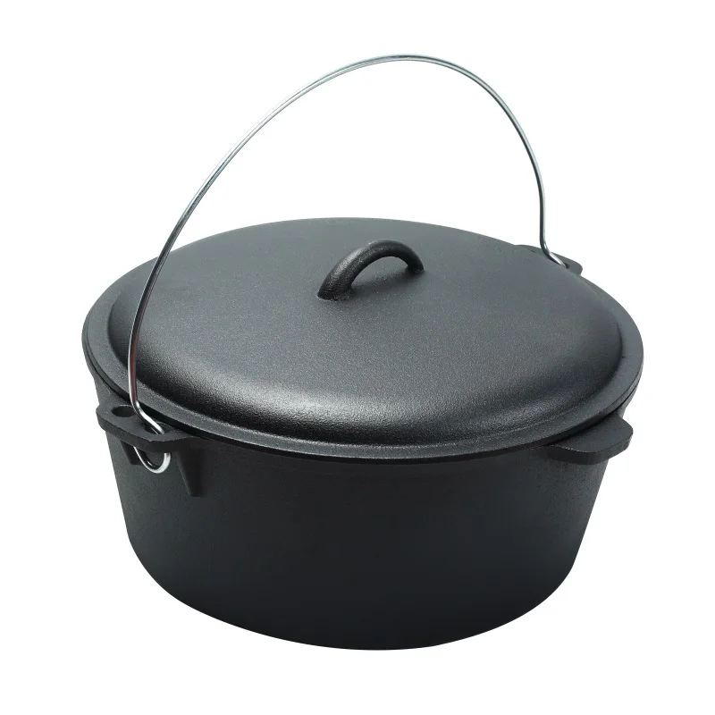 Pre-Seasoned Dual Function Lid Skillet Round Cast Iron Camp Dutch Oven Pot with Lid lifter