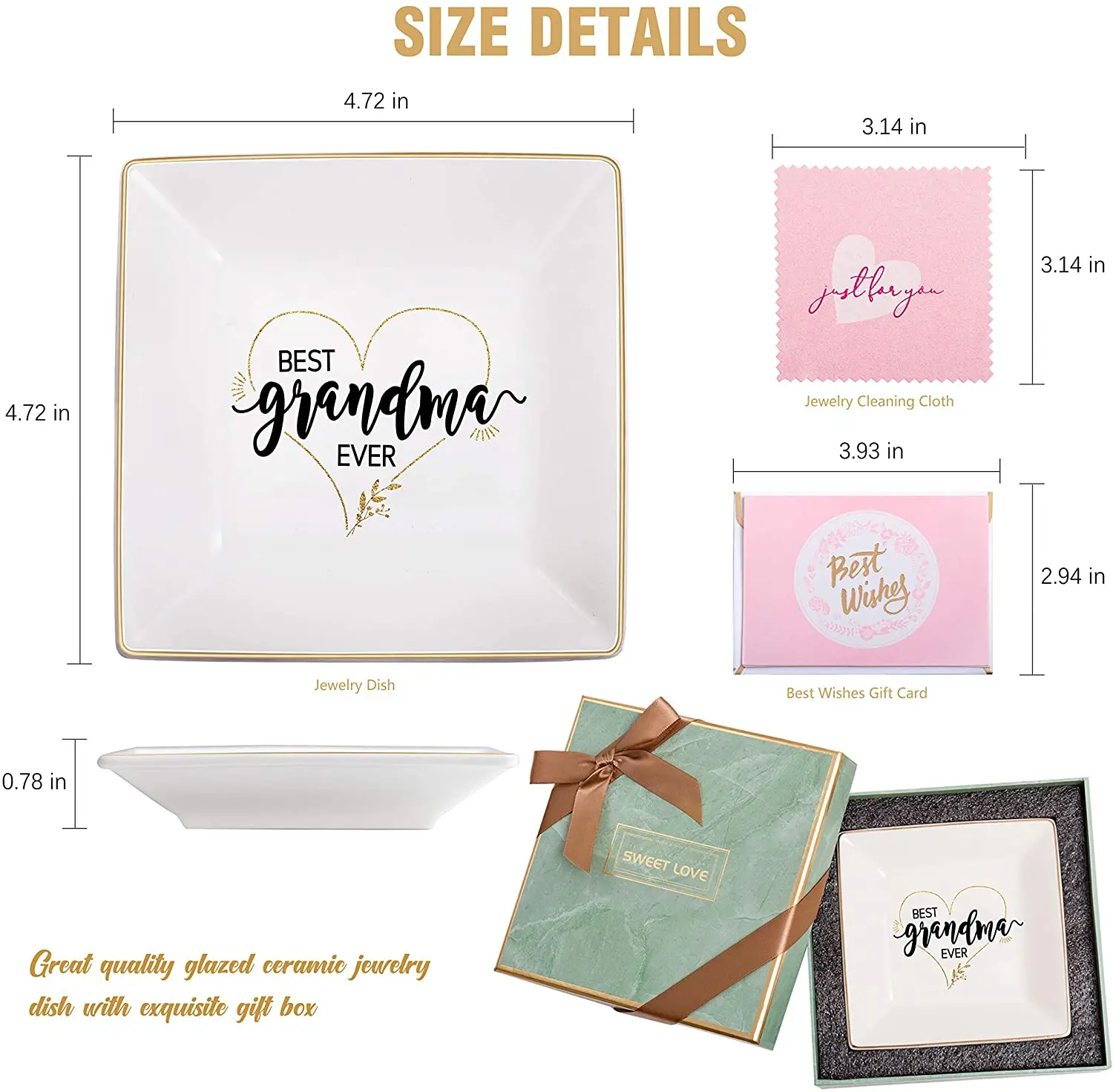 Ceramic Jewelry Tray Decorative Ceramic Ring Trinket Necklace Jewelry Tray With Gold Rim