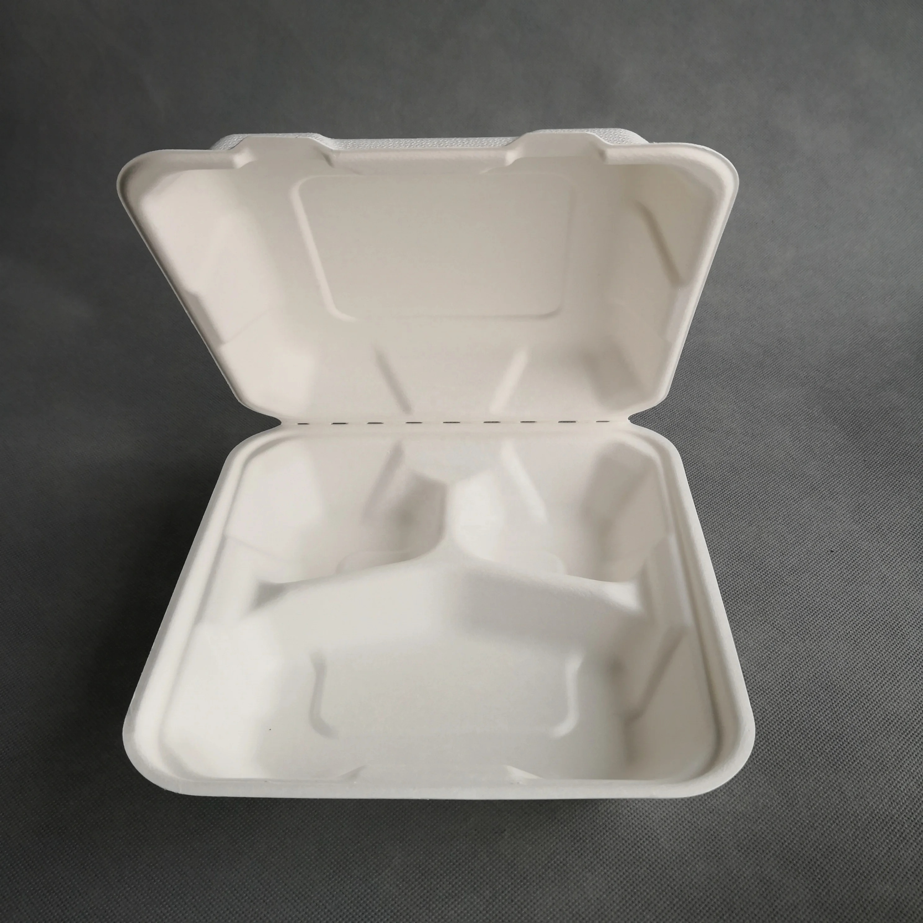 Natural Bagasse 3 Compartment Food Container Biodegradable Paper Package Boxes