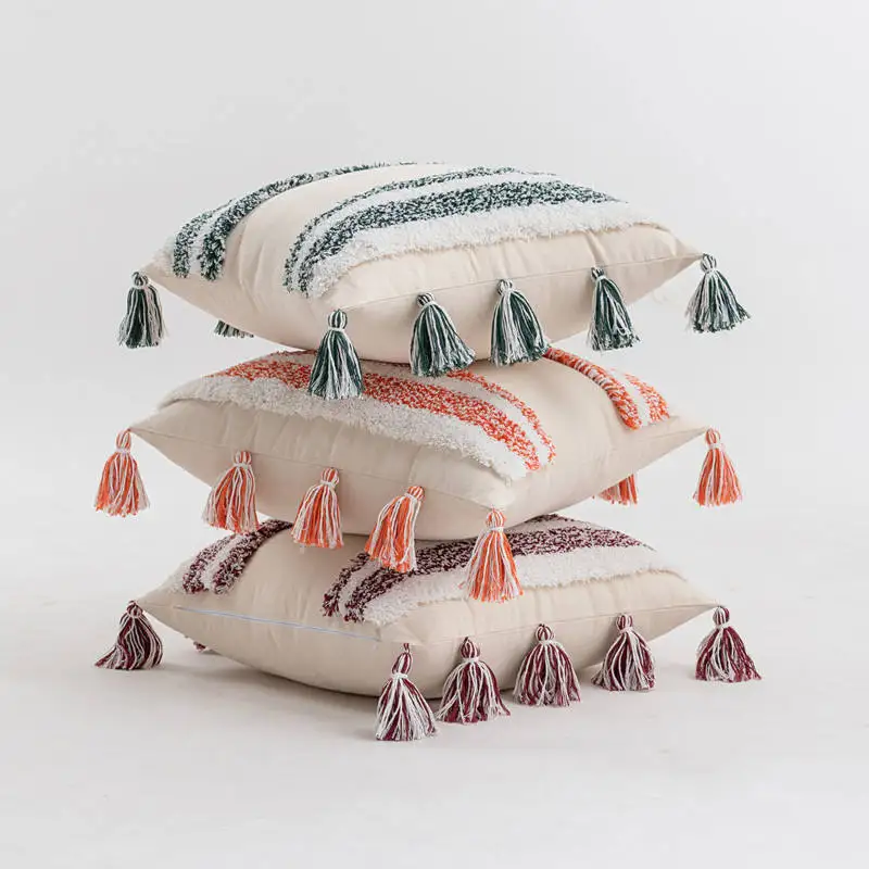 Innermor  Handmade Moroccan Home Decoration Boho Tufted Throw pillow cover luxury striped  Geo Modern Cushions