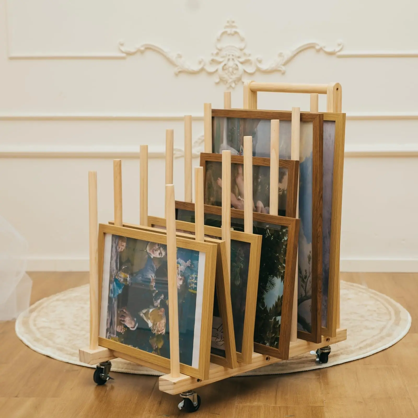 Wooden Storage Stand Caster Wheels Art Studio Easel Classroom Drawing Board Stands Crafts Drying Print Matter Paint Drying Rack