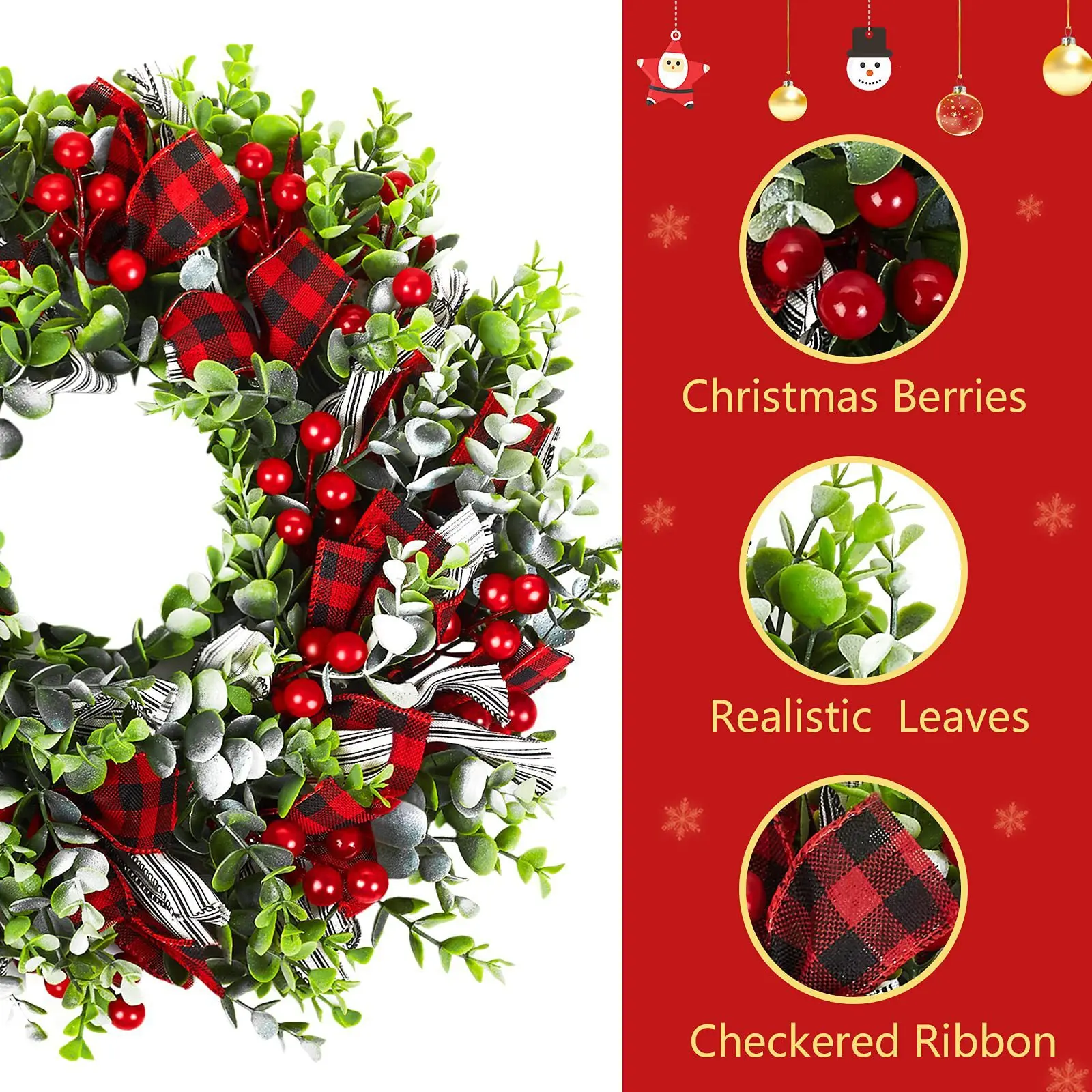 Christmas Wreath Front Door Decoration Wreath Winter Artificial Flowers Home Party Outdoor Indoor Bow Wreath