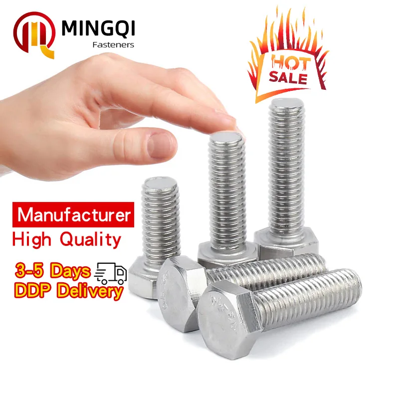 Factory hot selling DIN934 SS304 SS316 A2-70 A4-80  M6 M8 M10 M12 stainless steel hex bolt for machinery manufacturing