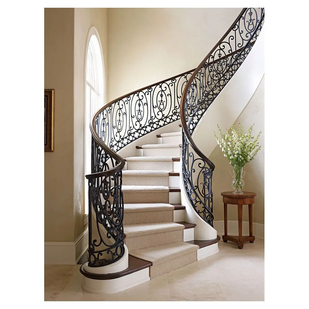 Orient Luxury Customized Classical Staircase Balusters Hand Forged Antique Steel Scrolls Design Security Wrought Iron Railing
