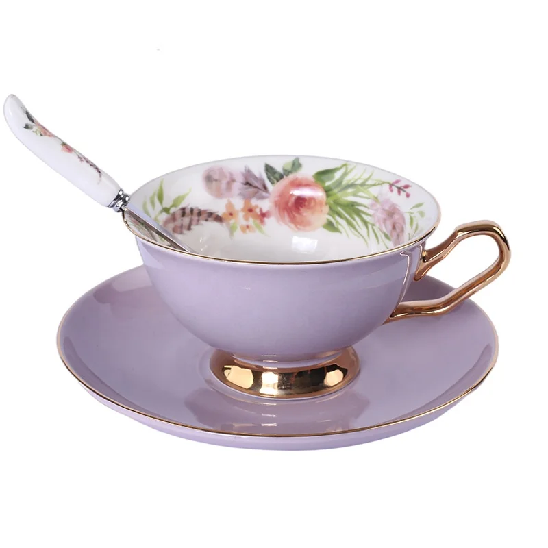 Набор стаканчиков и блюдец из костяного фарфора с ложкой винтажный фарфоровый набор кофейных чашек цветочных чайных золотой отделкой подарочной коробкой