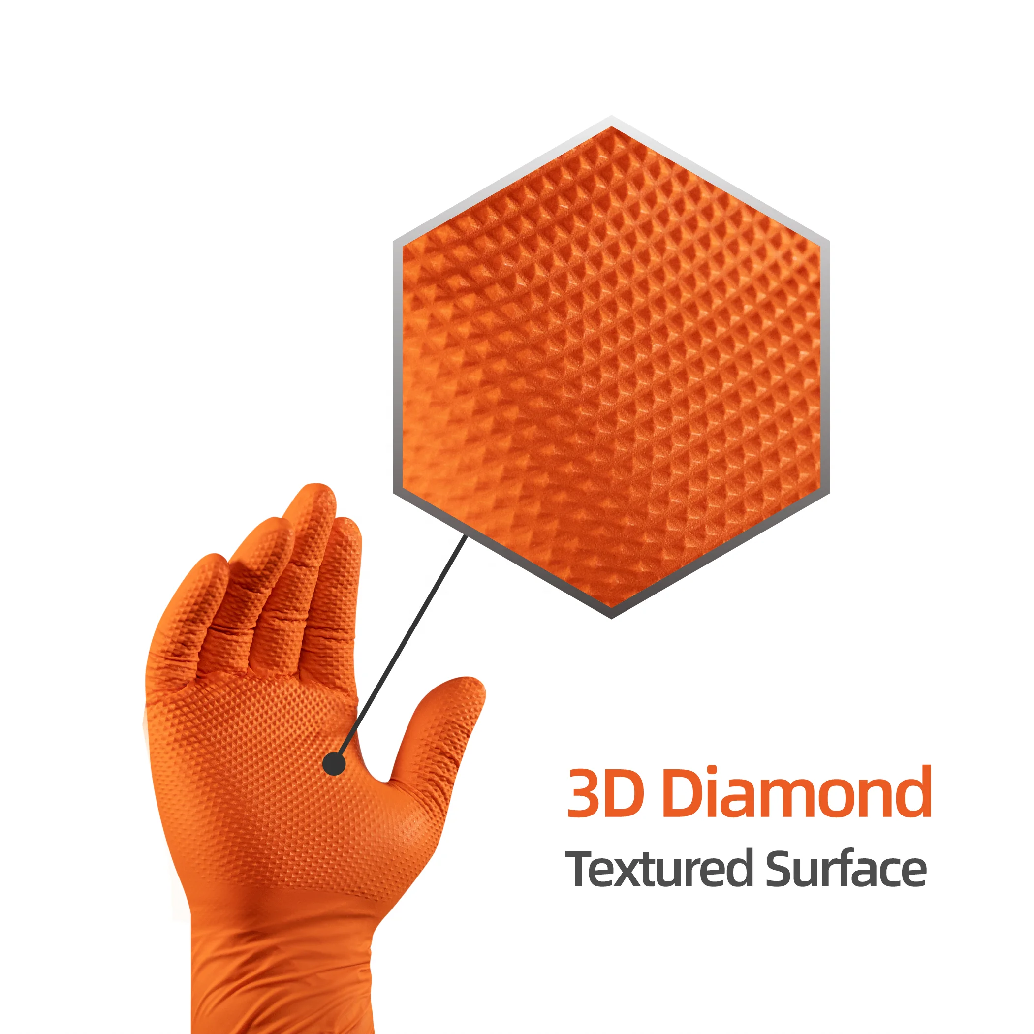 Anboson Factory Wholesale Orange Nitrile  Glove Diamond Dotted Duty Powder Free Black Disposable Nitrile Gloves